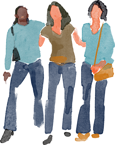 Watercolor three girl friends walking